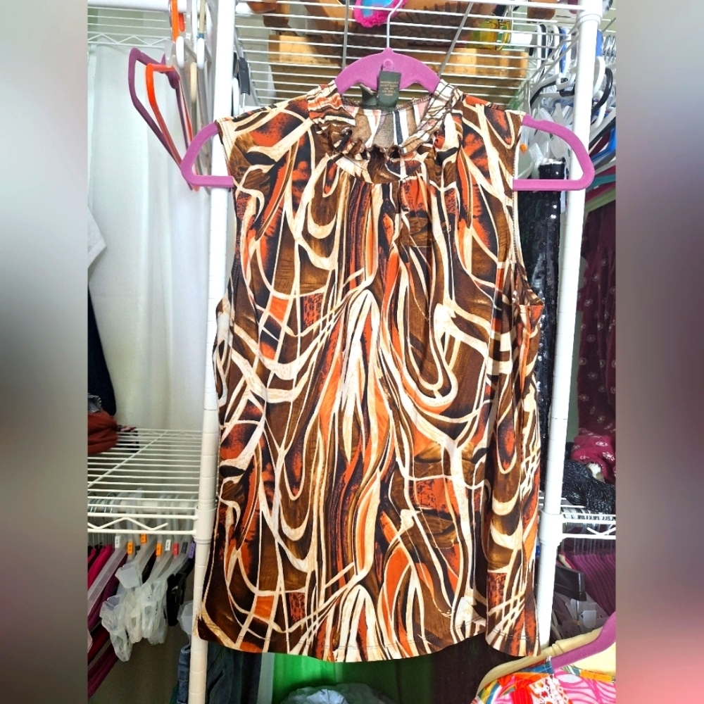 SERENADE BLOUSE SIZE LARGE BROWN AND CREAM